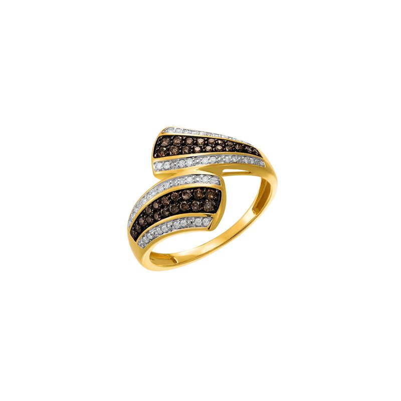 Bague Or 750 Millièmes Rhodié Et Diamants Blancs Et Bruns Traités 0,36 Carat*